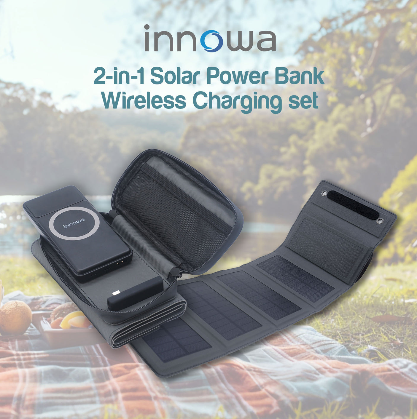 innowa 2-in-1 Solar Power Bank Wireless Charging set